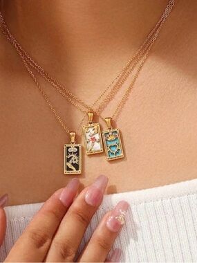 Gold Tarot Card Pendant Necklace - Triple Layered